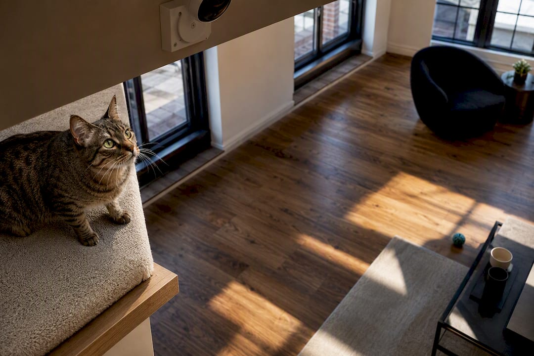 Cat near elevated camera placement