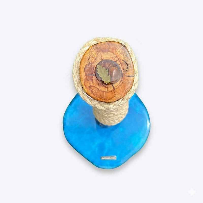Oak Cat Scratcher with Marbled Blue Resin Base