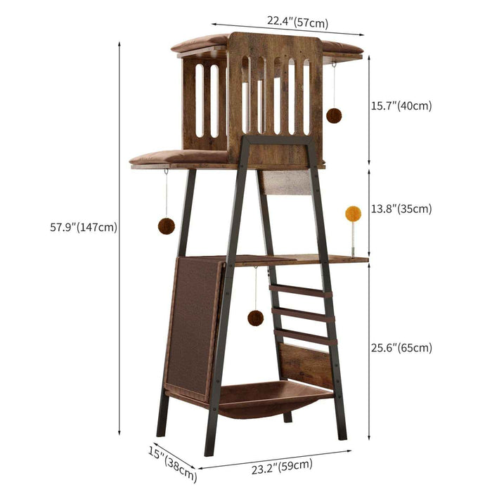 58" Cat Tree with Hammock and Scratching Mat