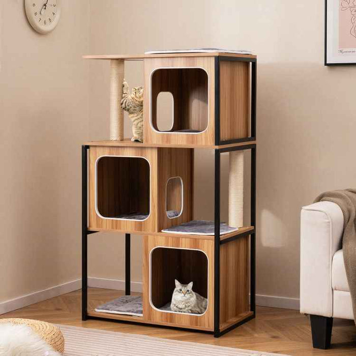 52" Cat Tree with Metal Frame and 3 Condos
