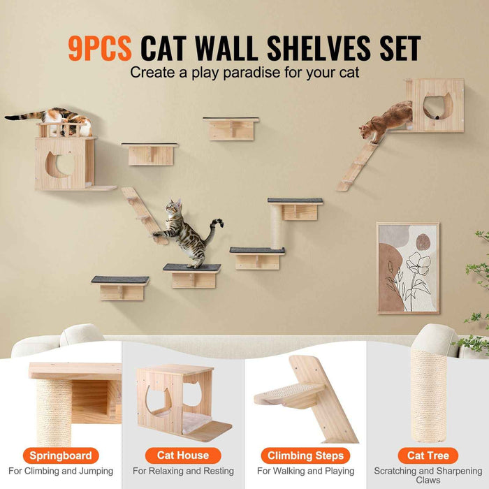 9-Piece Wall-Mounted Cat Shelves and Perches