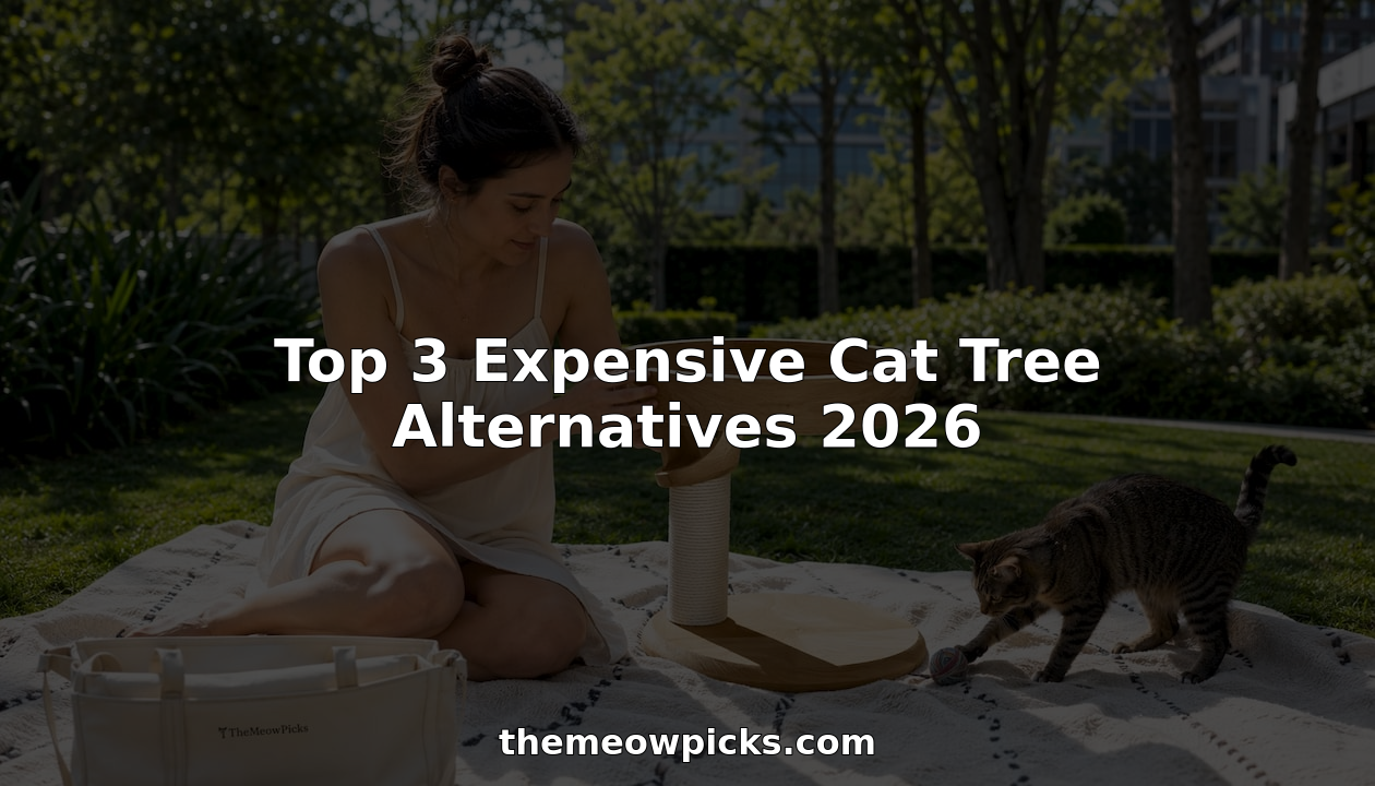 Woman inspecting luxury wooden cat perch in modern home