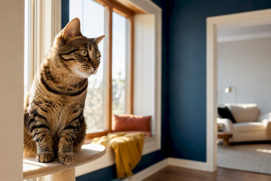 Cat surveying room from elevated perch