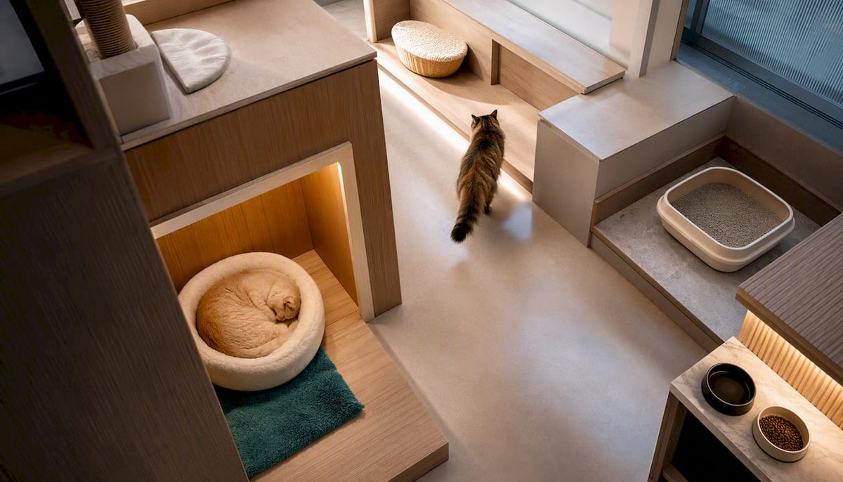 Two cats using separate room zones