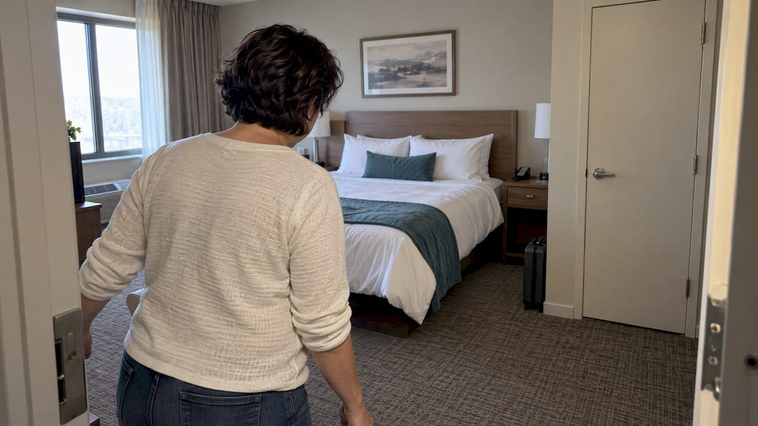 Owner inspecting hotel room before cat arrives