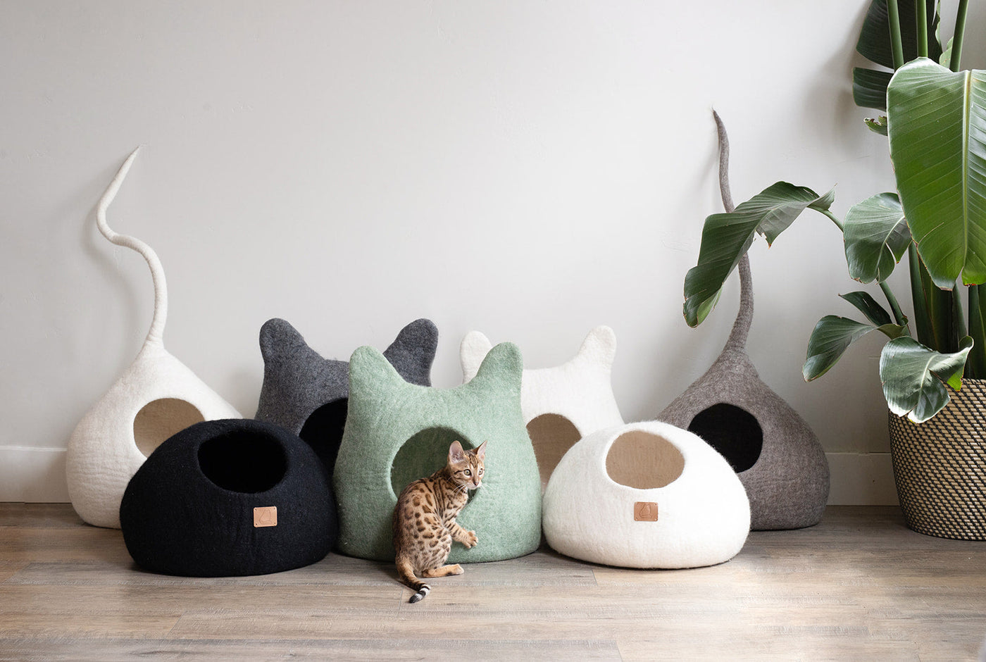 Stone Cat Cave, Round, a felted wool cat cave bed by Fuzzy Cove