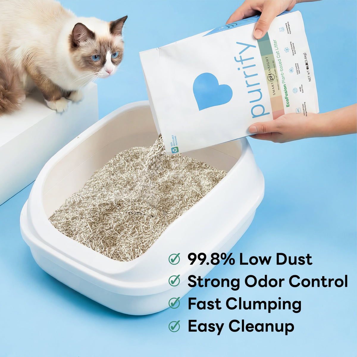Purrify plant-based clumping cat litter with Smart pH Insight