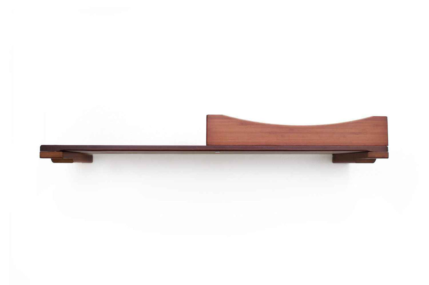 Wall-mounted bamboo cat bed with a curved front ledge and faux fur pad