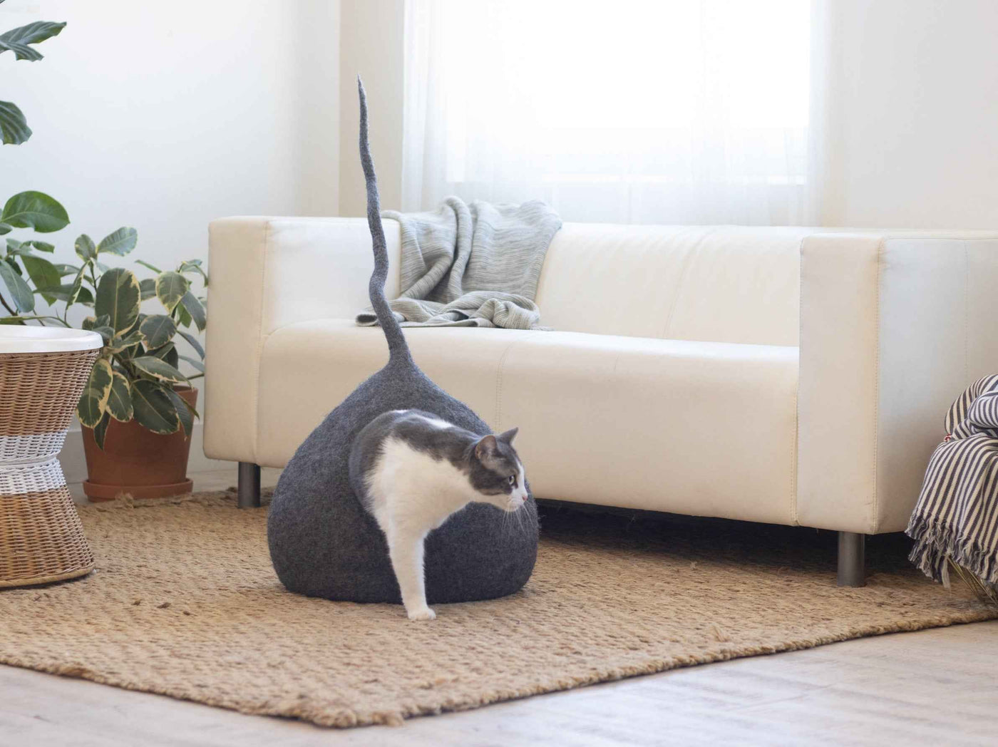 Felted Wool Cat Cave, Tail, a felted wool cat cave bed by Fuzzy Cove