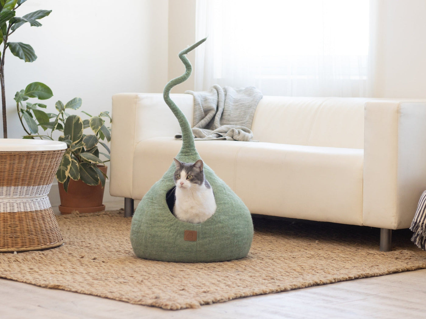 Felted Wool Cat Cave, Tail, a felted wool cat cave bed by Fuzzy Cove