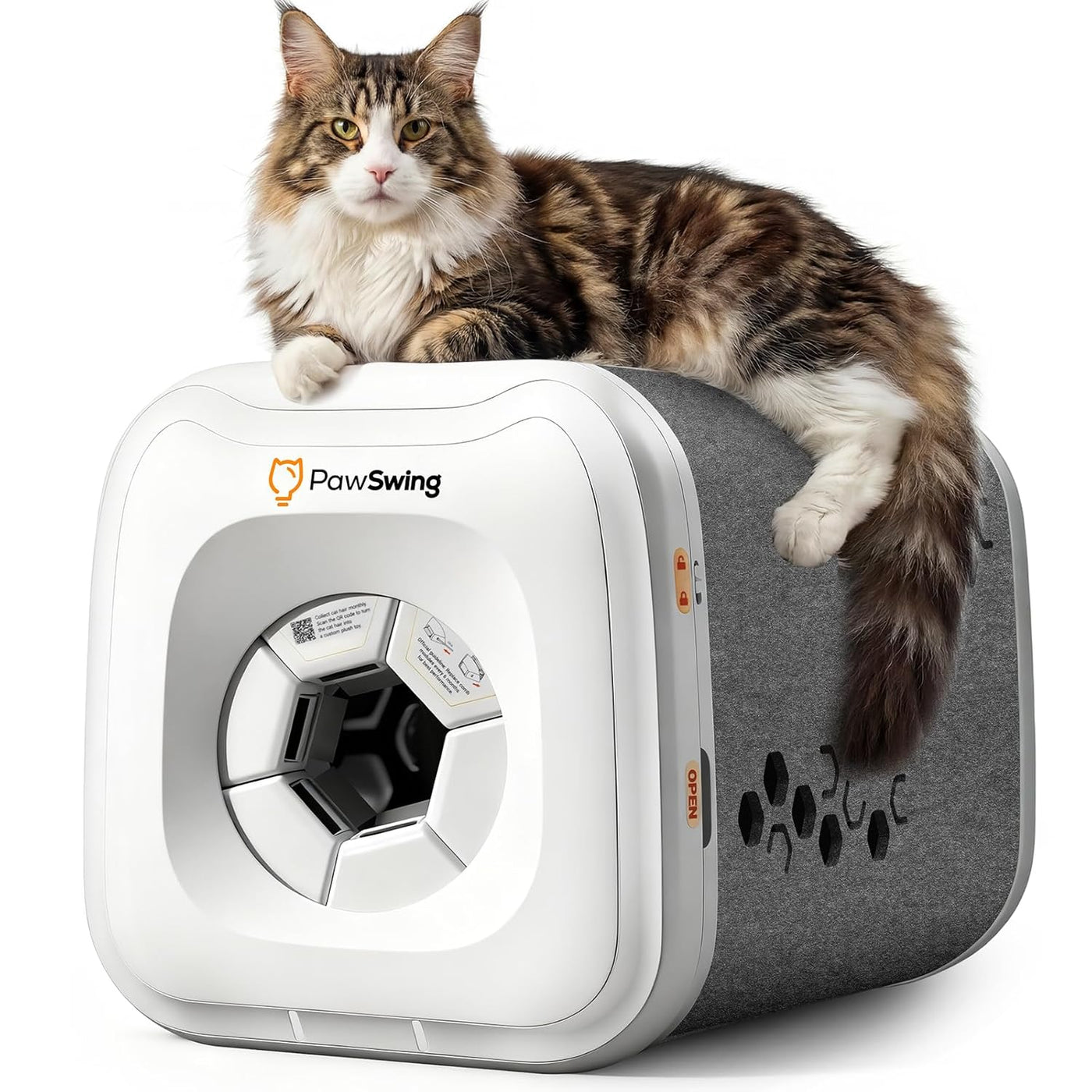 Cat self groomer box with 360 degree silicone brushes and a fur collection chamber