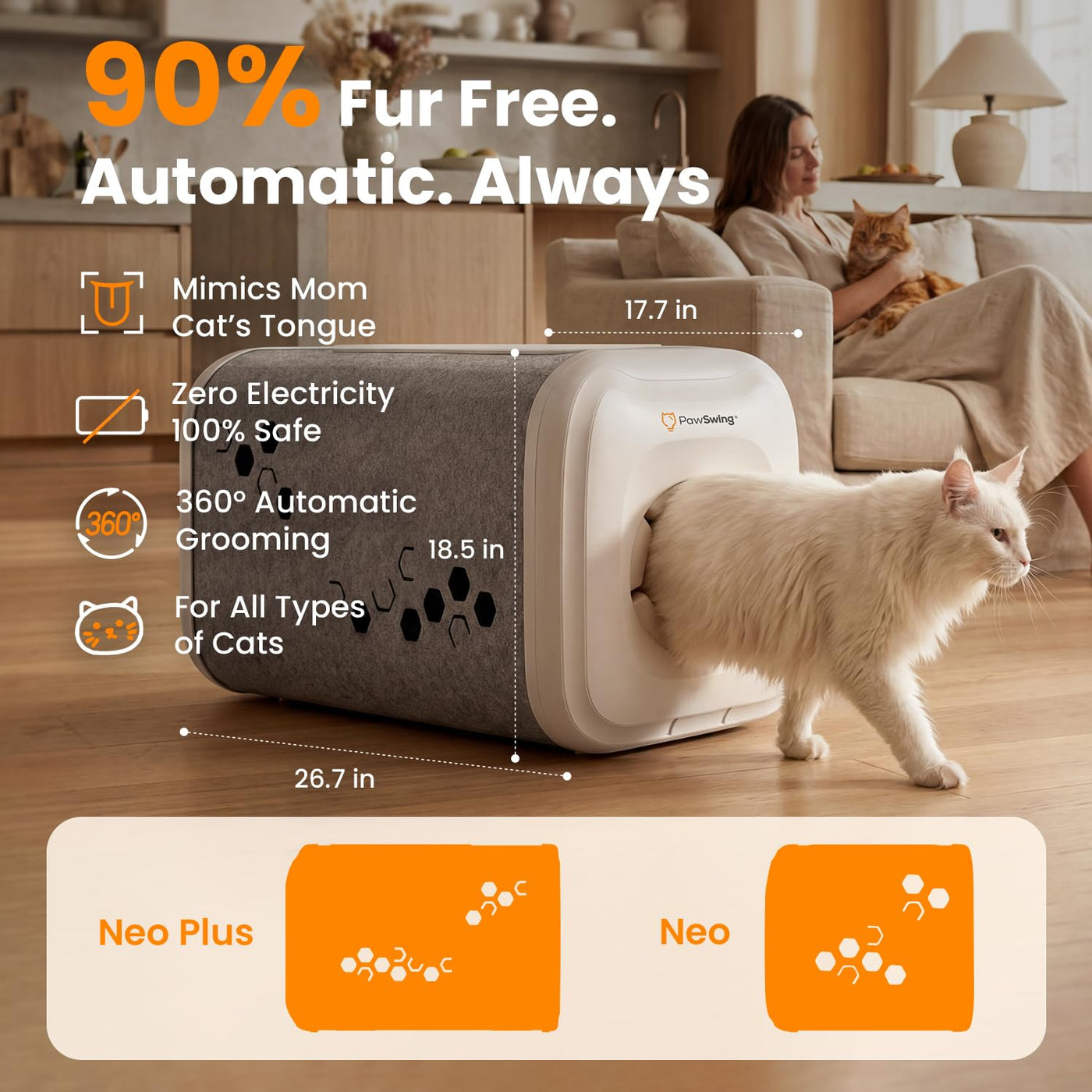 Cat self groomer box with 360 degree silicone brushes and a fur collection chamber