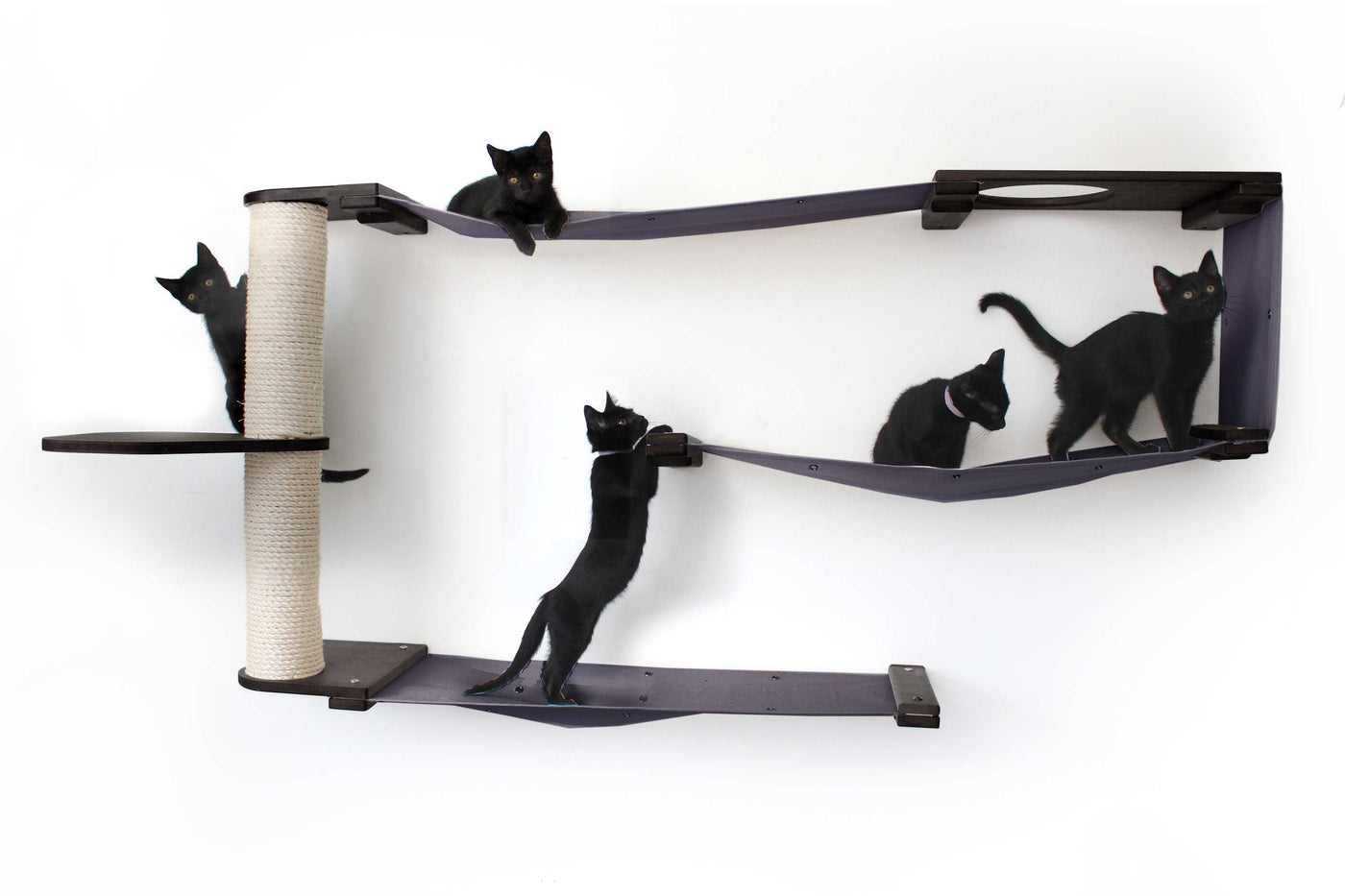 Wall mounted bamboo cat maze condo with interlocking panels and a small escape hatch opening