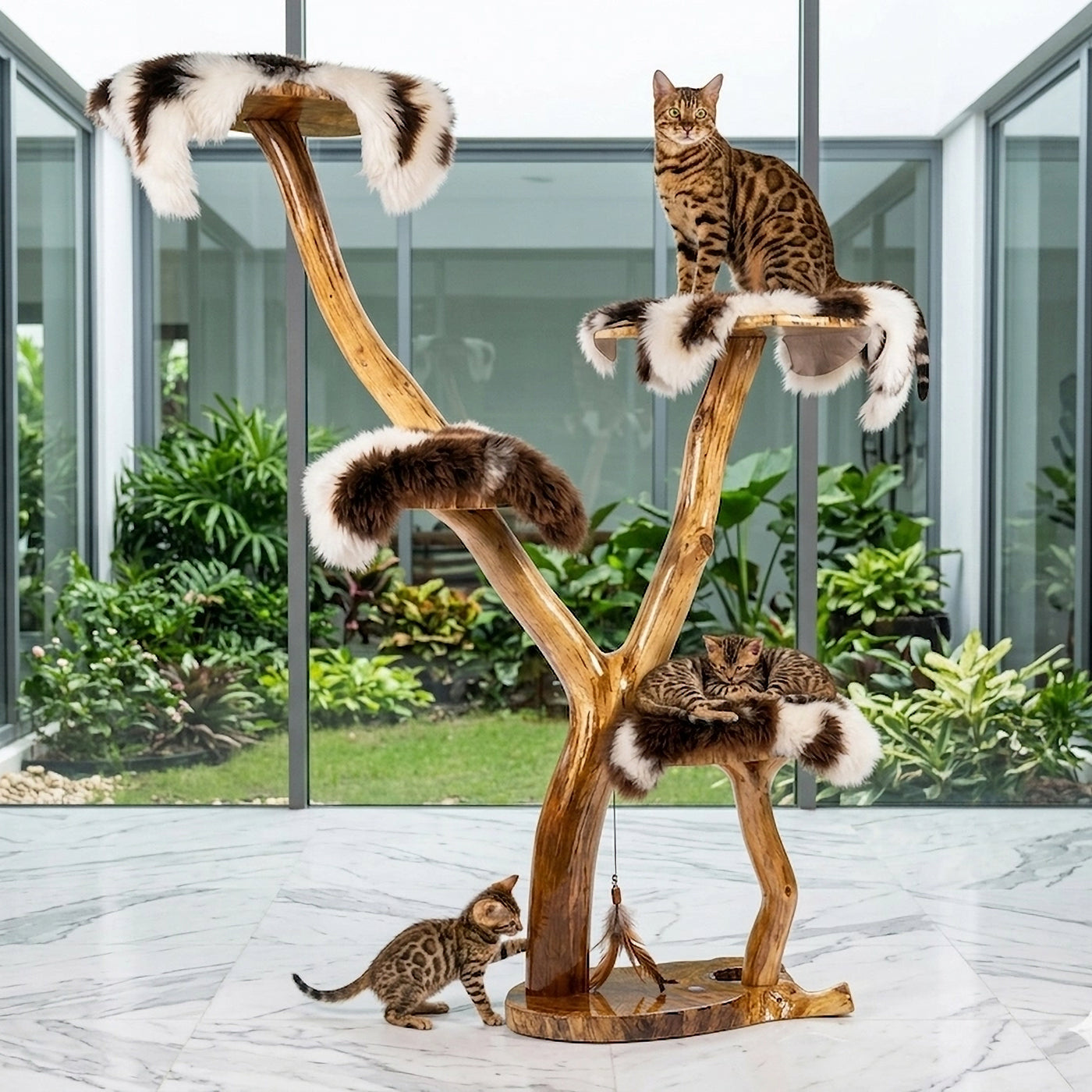 Sculptural English Oak Cat Tree by Sophisticated Scratch