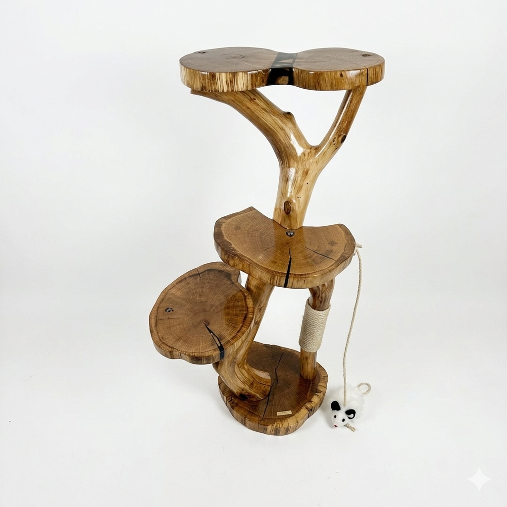 The Heritage Oak Tri-Level Cat Tree by Sophisticated Scratch, view 6