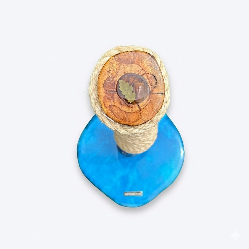 Oak Cat Scratcher with Marbled Blue Resin Base by Sophisticated Scratch, view 2
