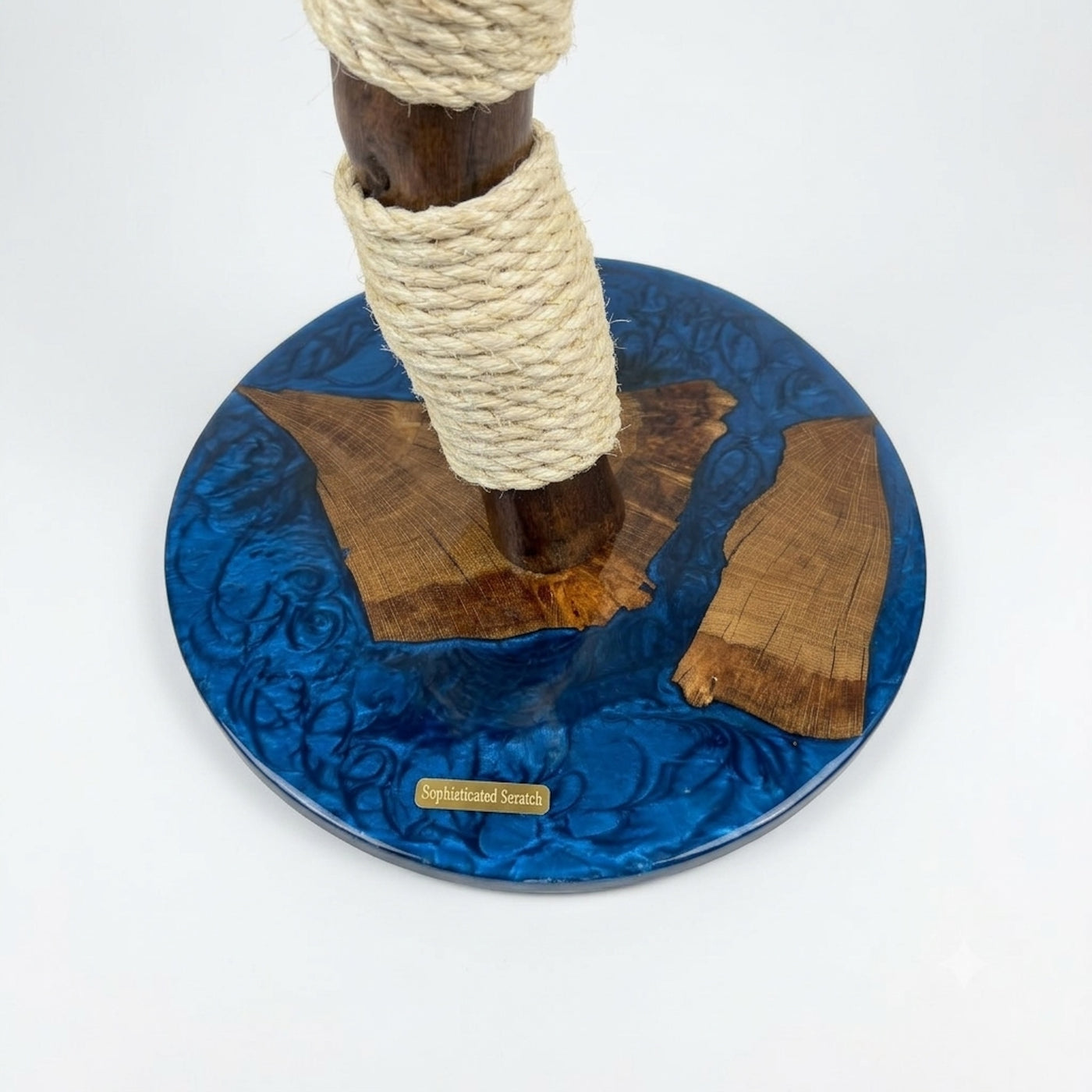 Oak Cat Scratcher with Blue Resin Base by Sophisticated Scratch, view 2