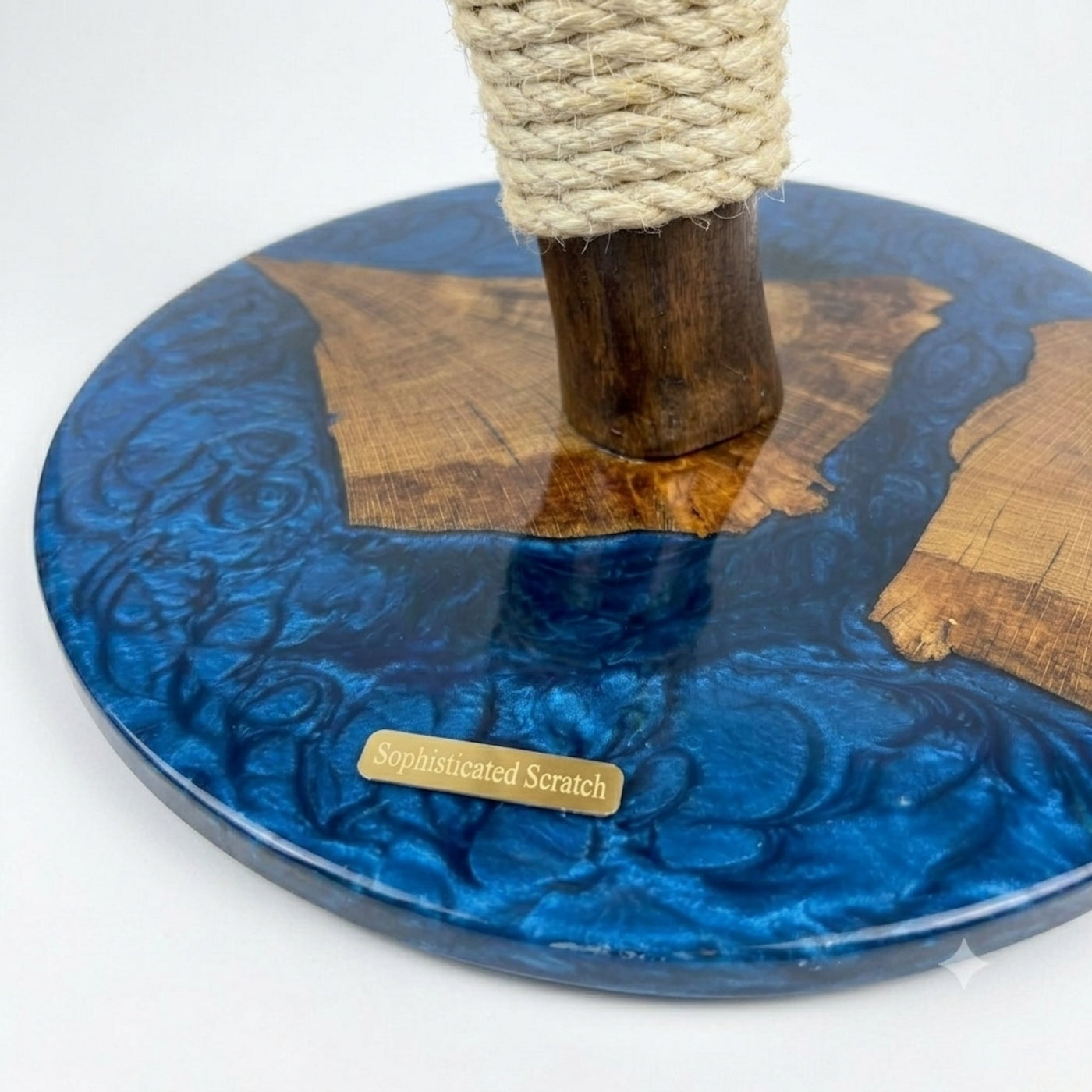 Oak Cat Scratcher with Blue Resin Base by Sophisticated Scratch, view 6