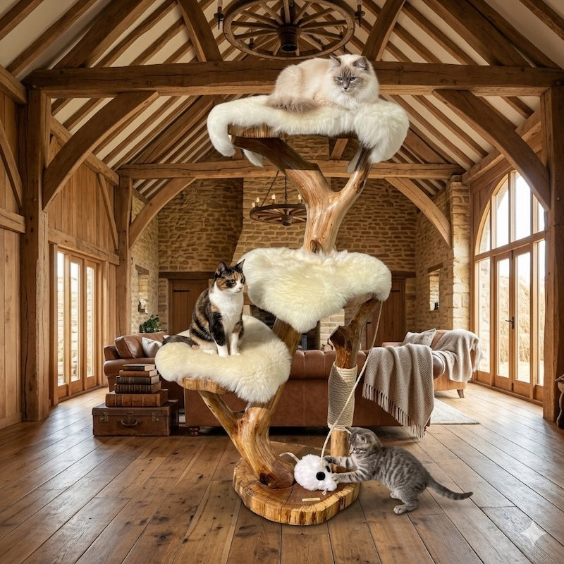 The Heritage Oak Tri-Level Cat Tree by Sophisticated Scratch