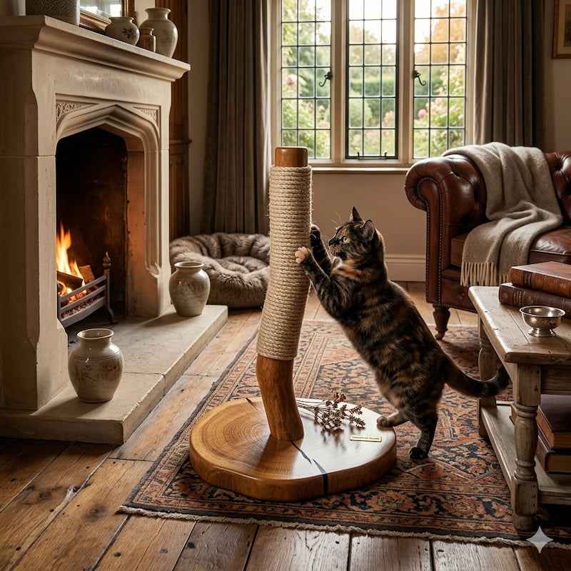 Sculptural Oak Cat Scratcher with Black Resin