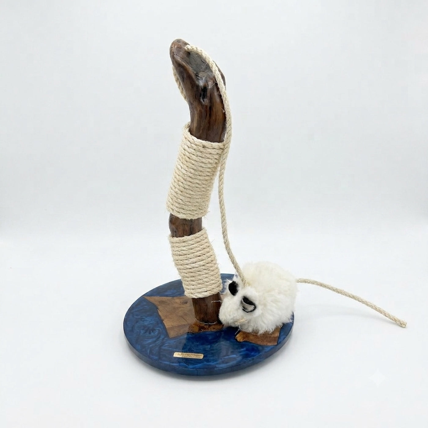Oak Cat Scratcher with Blue Resin Base by Sophisticated Scratch, view 3
