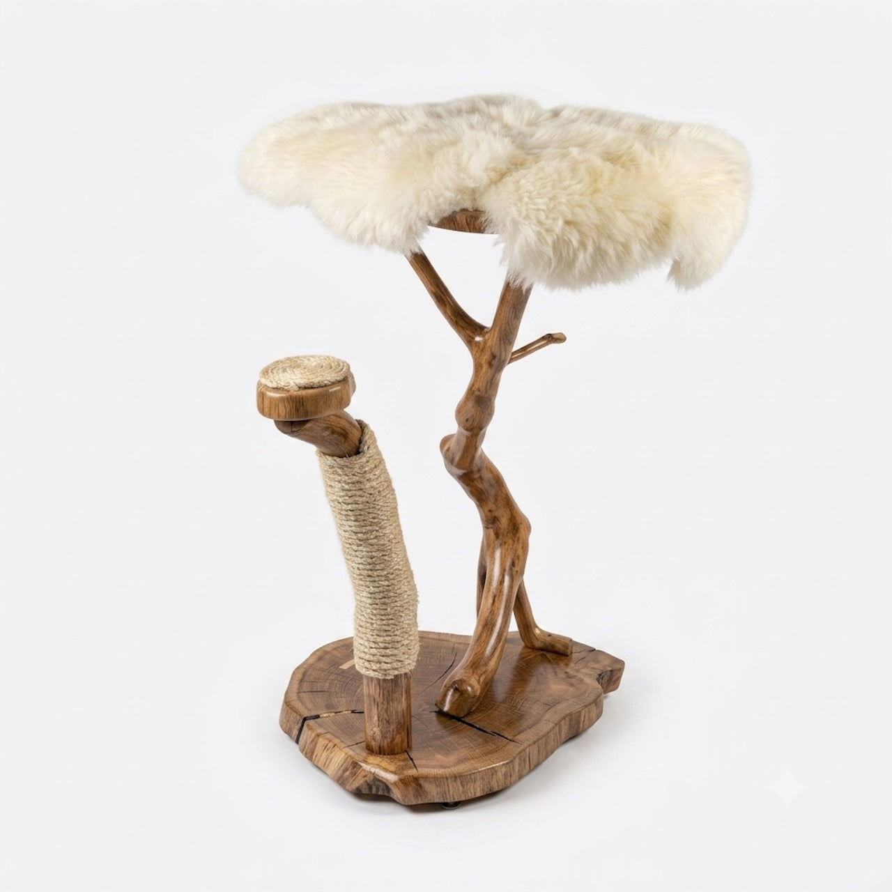Solid Oak Cat Tree with Sheepskin Bed by Sophisticated Scratch, view 5