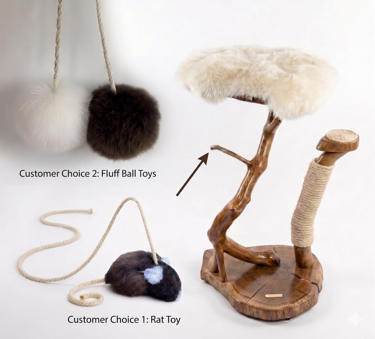 Solid Oak Cat Tree with Sheepskin Bed by Sophisticated Scratch