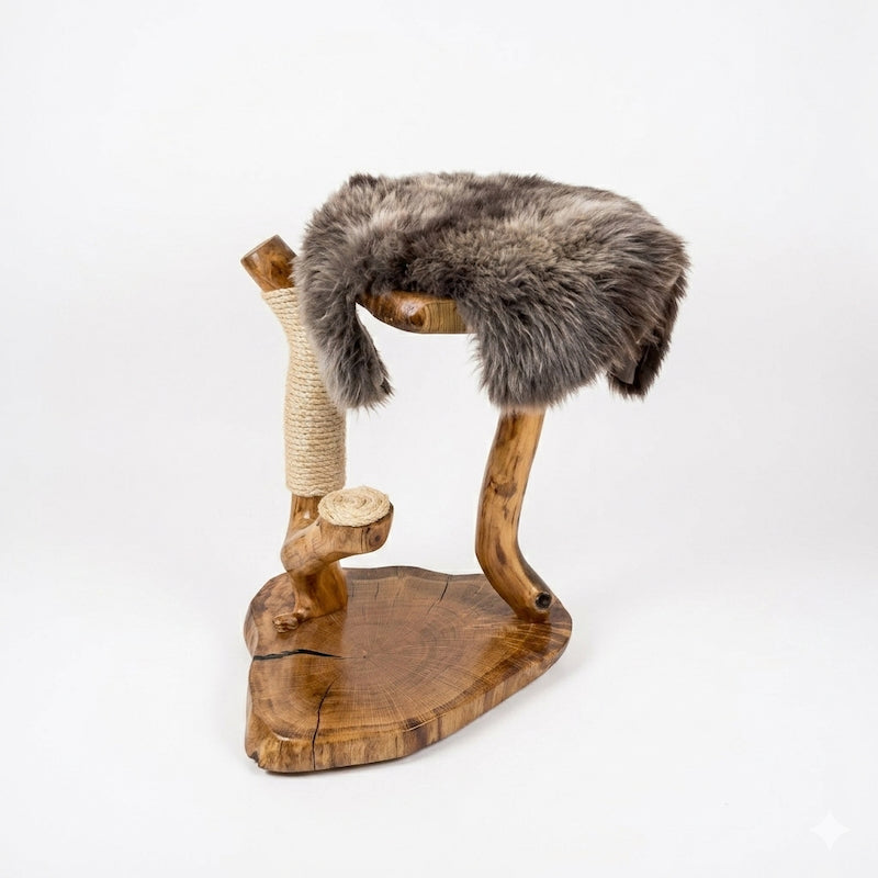Oak Cat Tree with Rare Breed Sheepskin by Sophisticated Scratch