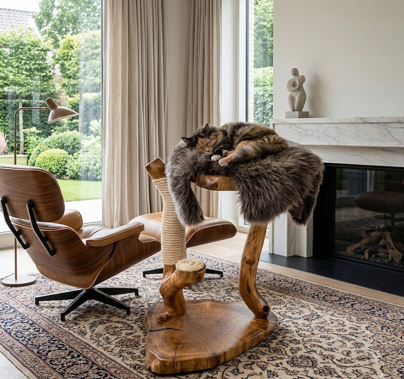 Oak Cat Tree with Rare Breed Sheepskin by Sophisticated Scratch, view 2