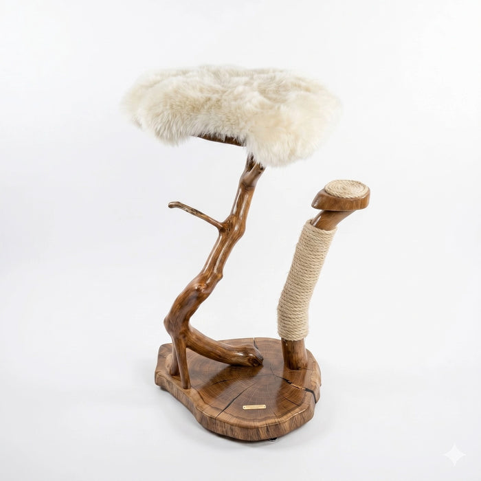 Solid Oak Cat Tree with Sheepskin Bed by Sophisticated Scratch, view 3