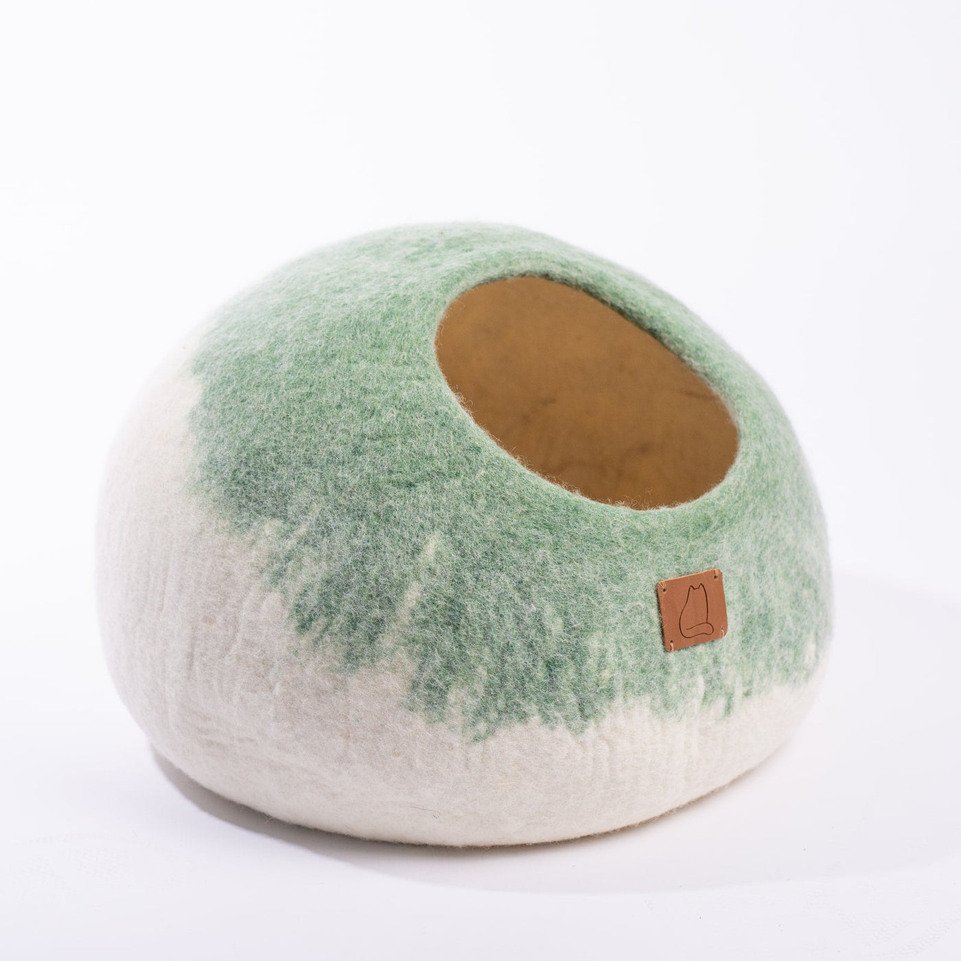 Burst Cat Cave, Round, a felted wool cat cave bed by Fuzzy Cove