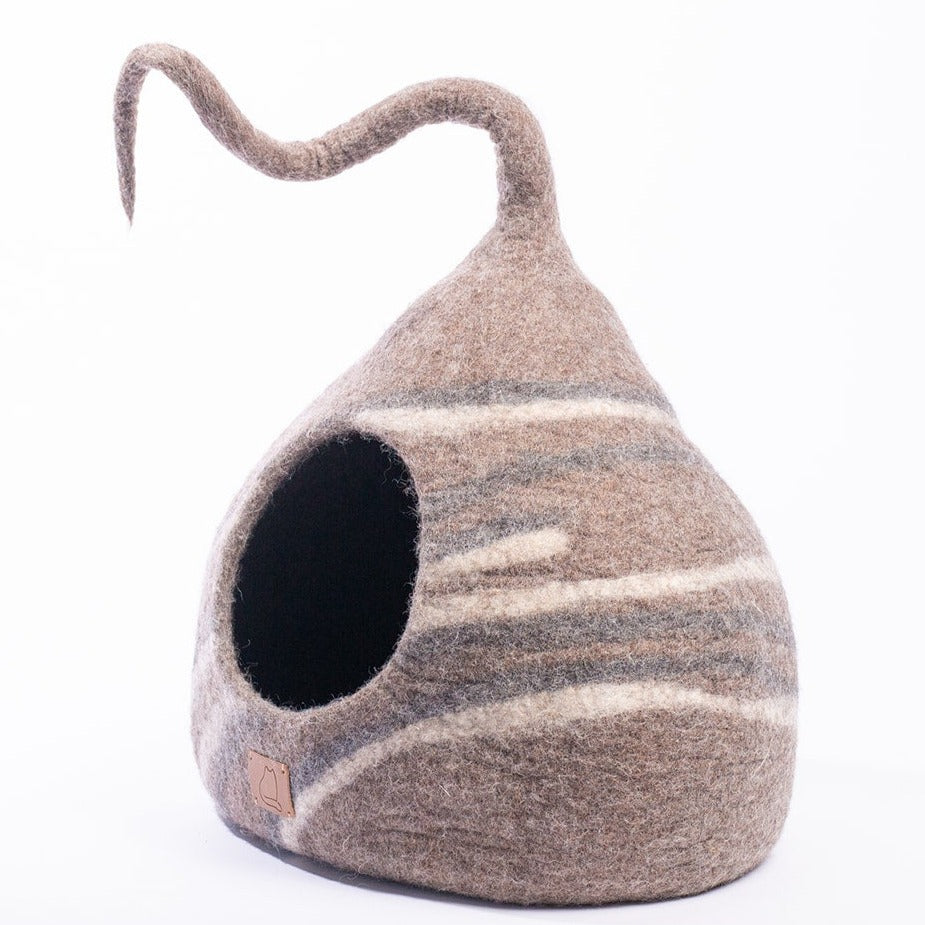 Stone Cat Cave, Tail, a felted wool cat cave bed by Fuzzy Cove