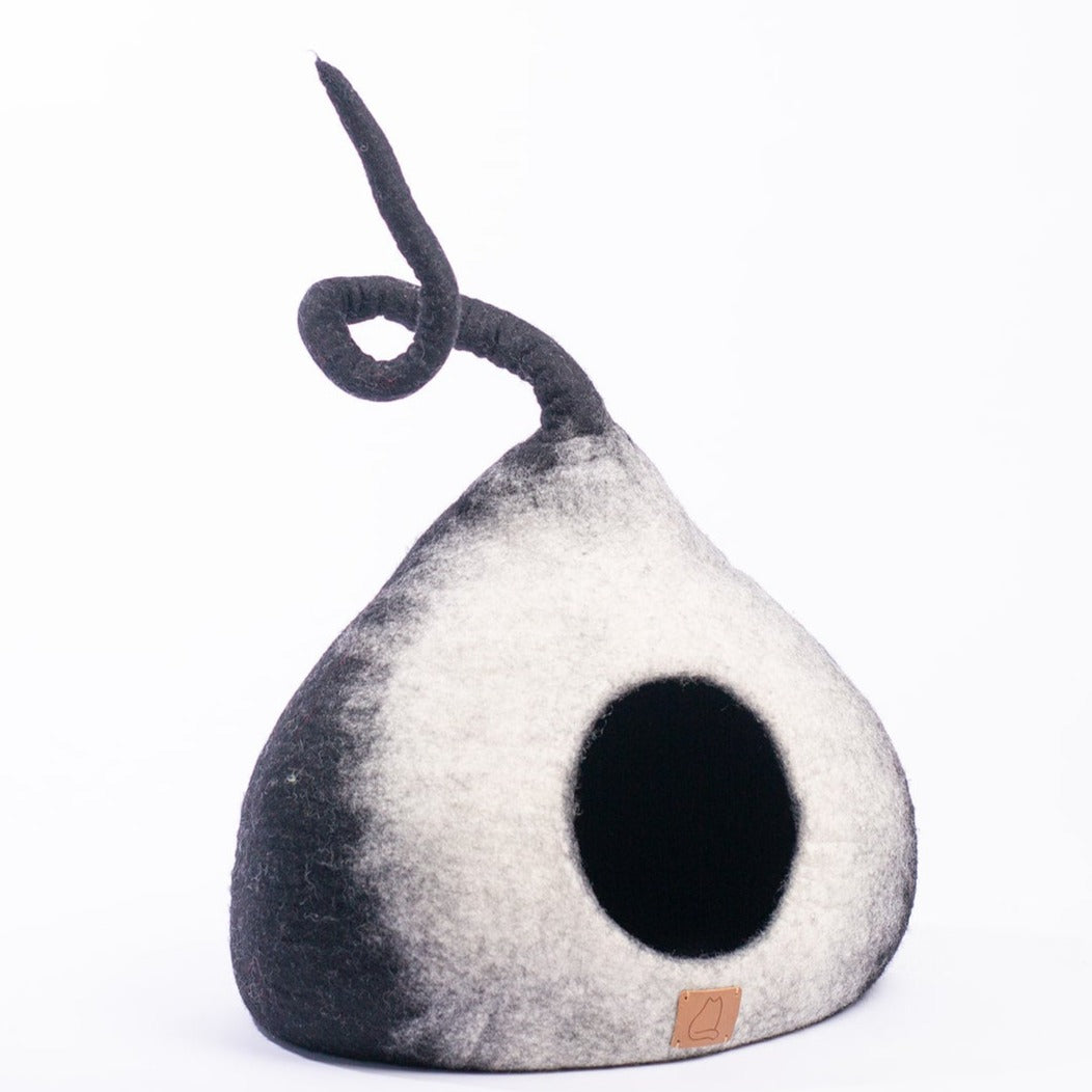 Burst Cat Cave, Tail, a felted wool cat cave bed by Fuzzy Cove