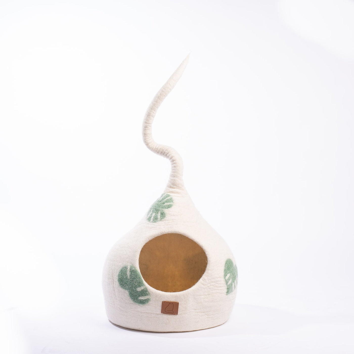 Leaf Cat Cave, Tail, a felted wool cat cave bed by Fuzzy Cove
