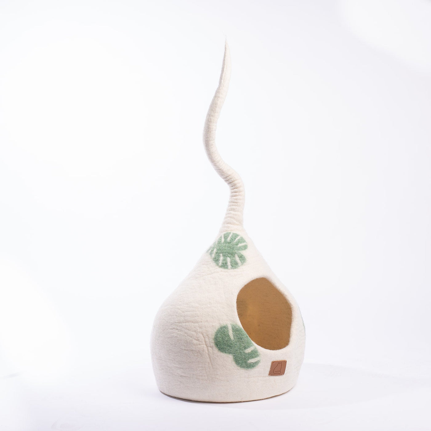 Leaf Cat Cave, Tail, a felted wool cat cave bed by Fuzzy Cove