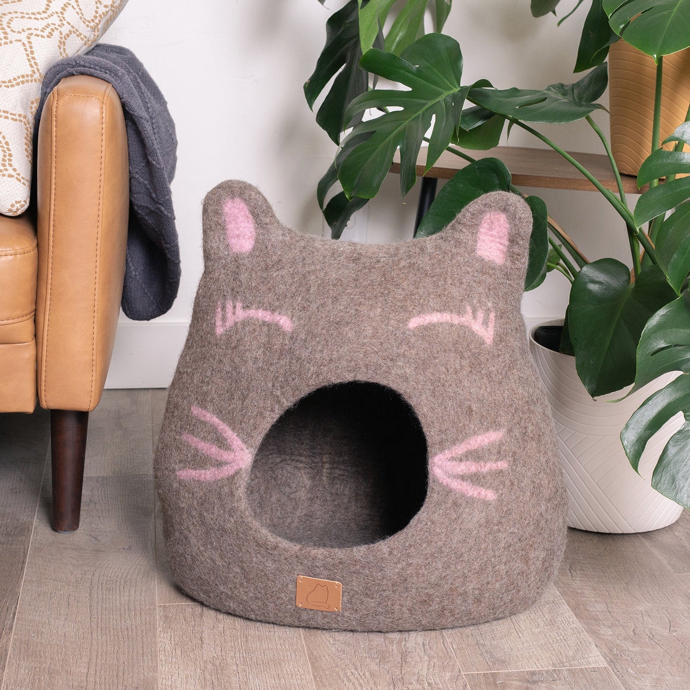 Girl Cat Cave, Ears, a felted wool cat cave bed by Fuzzy Cove