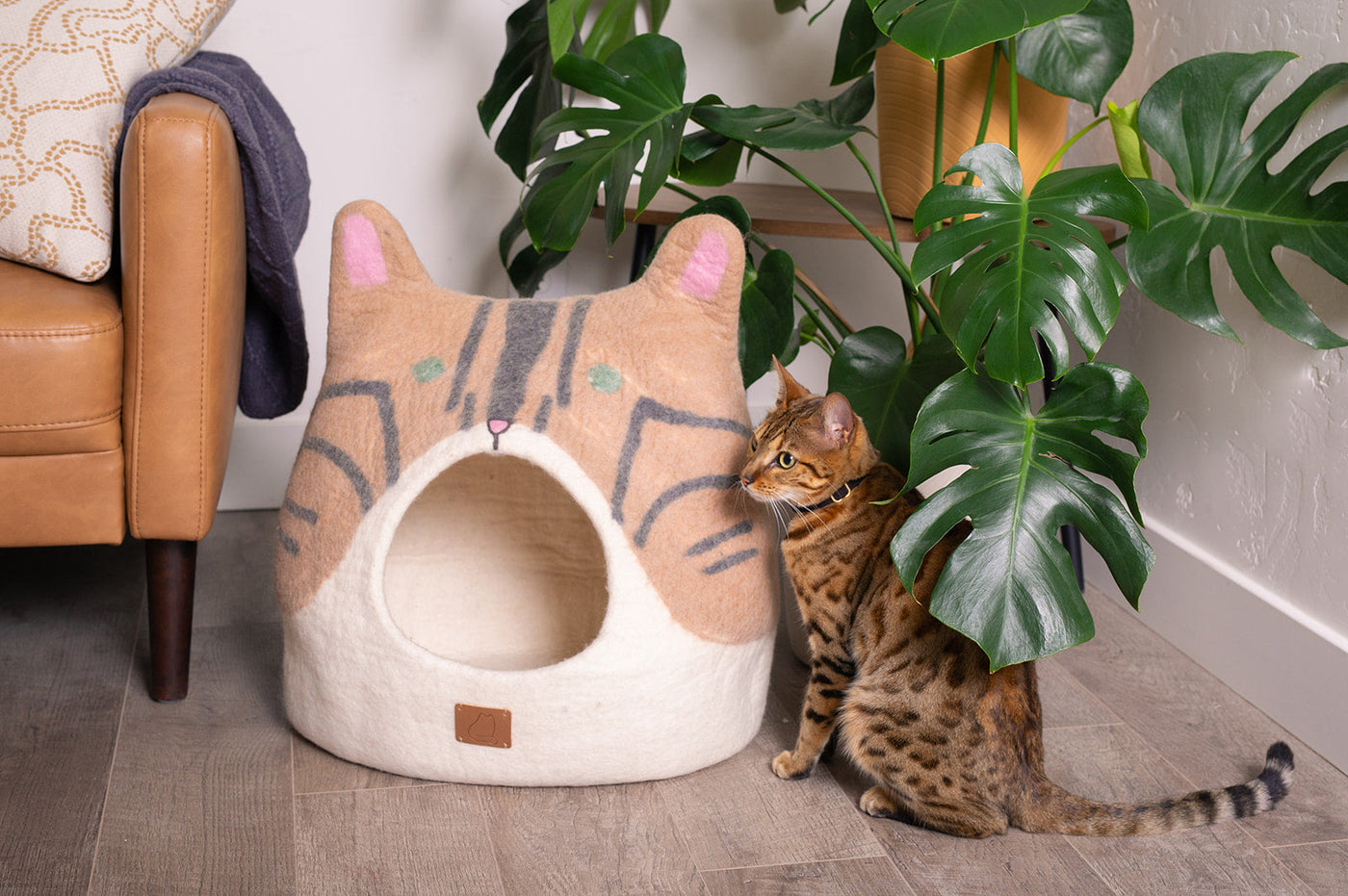 Bengal Cat Cave, Ears, a felted wool cat cave bed by Fuzzy Cove