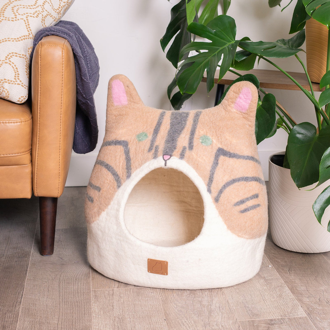 Bengal Cat Cave, Ears, a felted wool cat cave bed by Fuzzy Cove