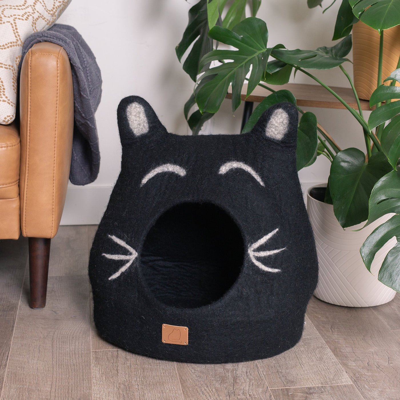Boy Cat Cave, Ears, a felted wool cat cave bed by Fuzzy Cove