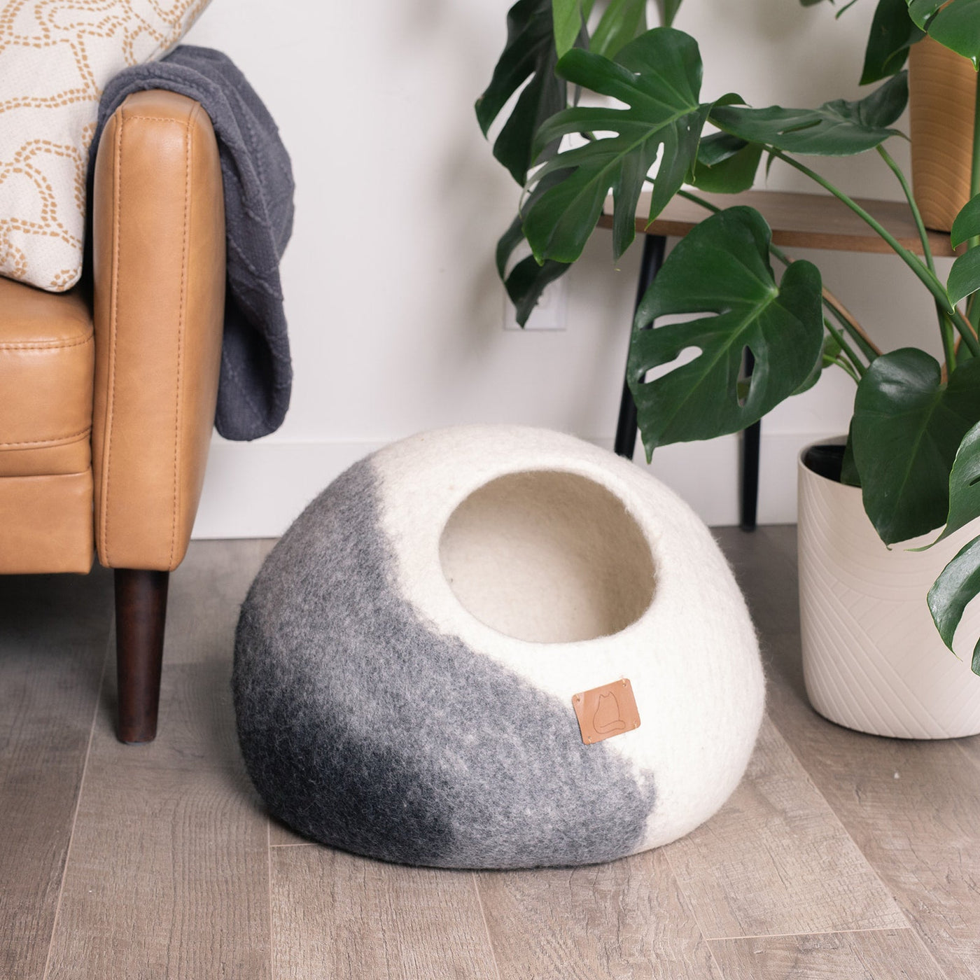 Fade Cat Cave, Round, a felted wool cat cave bed by Fuzzy Cove