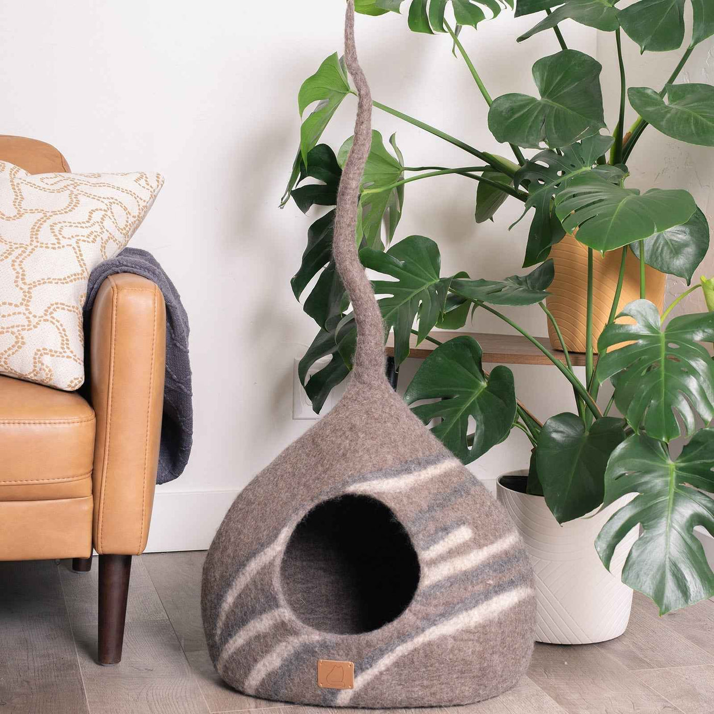 Stone Cat Cave, Tail, a felted wool cat cave bed by Fuzzy Cove