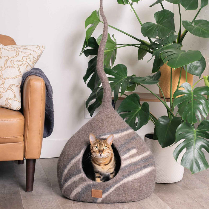 Stone Cat Cave, Tail, a felted wool cat cave bed by Fuzzy Cove