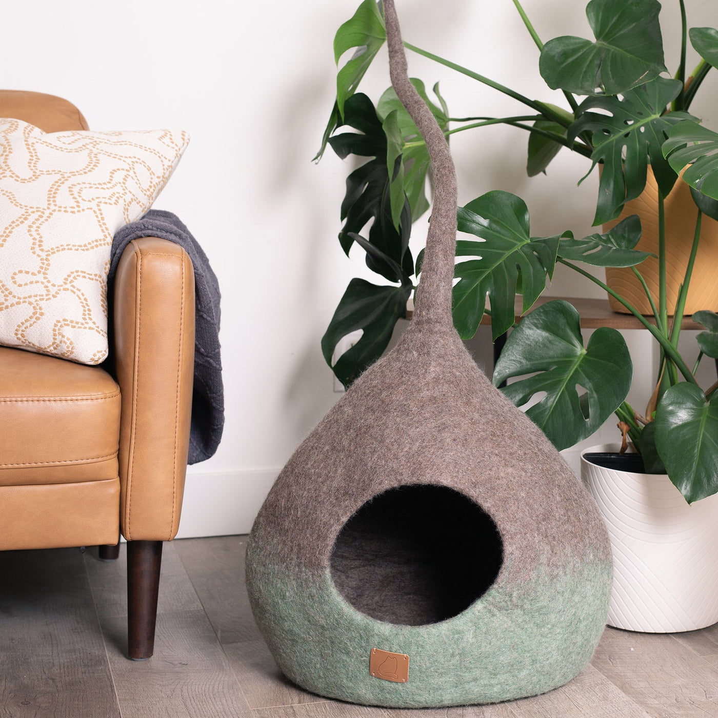 Fade Cat Cave, Tail, a felted wool cat cave bed by Fuzzy Cove