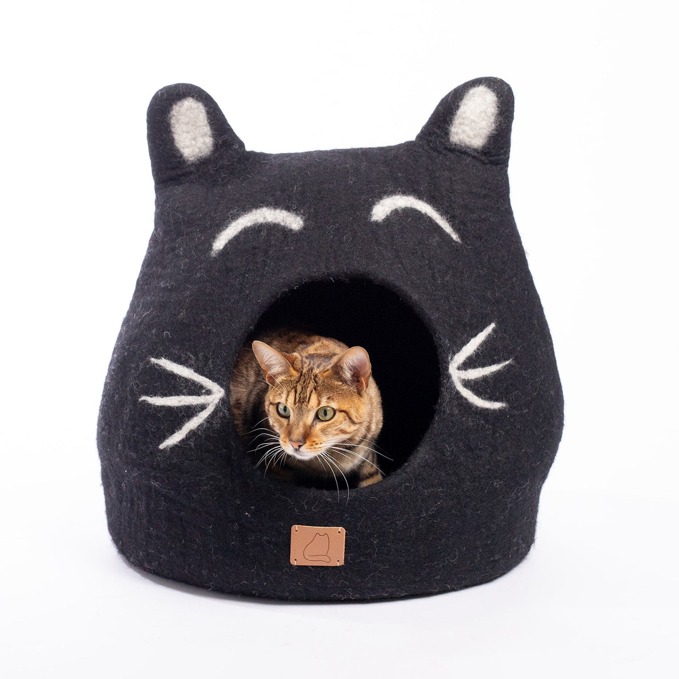 Boy Cat Cave, Ears, a felted wool cat cave bed by Fuzzy Cove