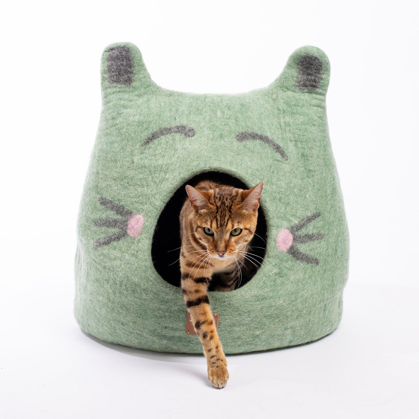 Cat Face Cave, Ears, a felted wool cat cave bed by Fuzzy Cove