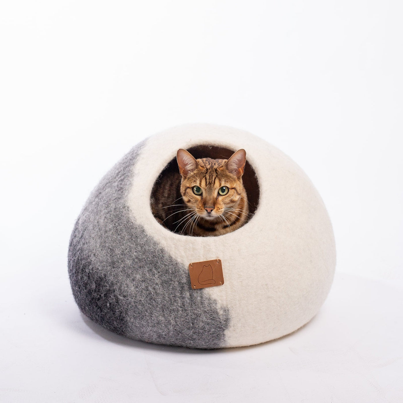 Fade Cat Cave, Round, a felted wool cat cave bed by Fuzzy Cove