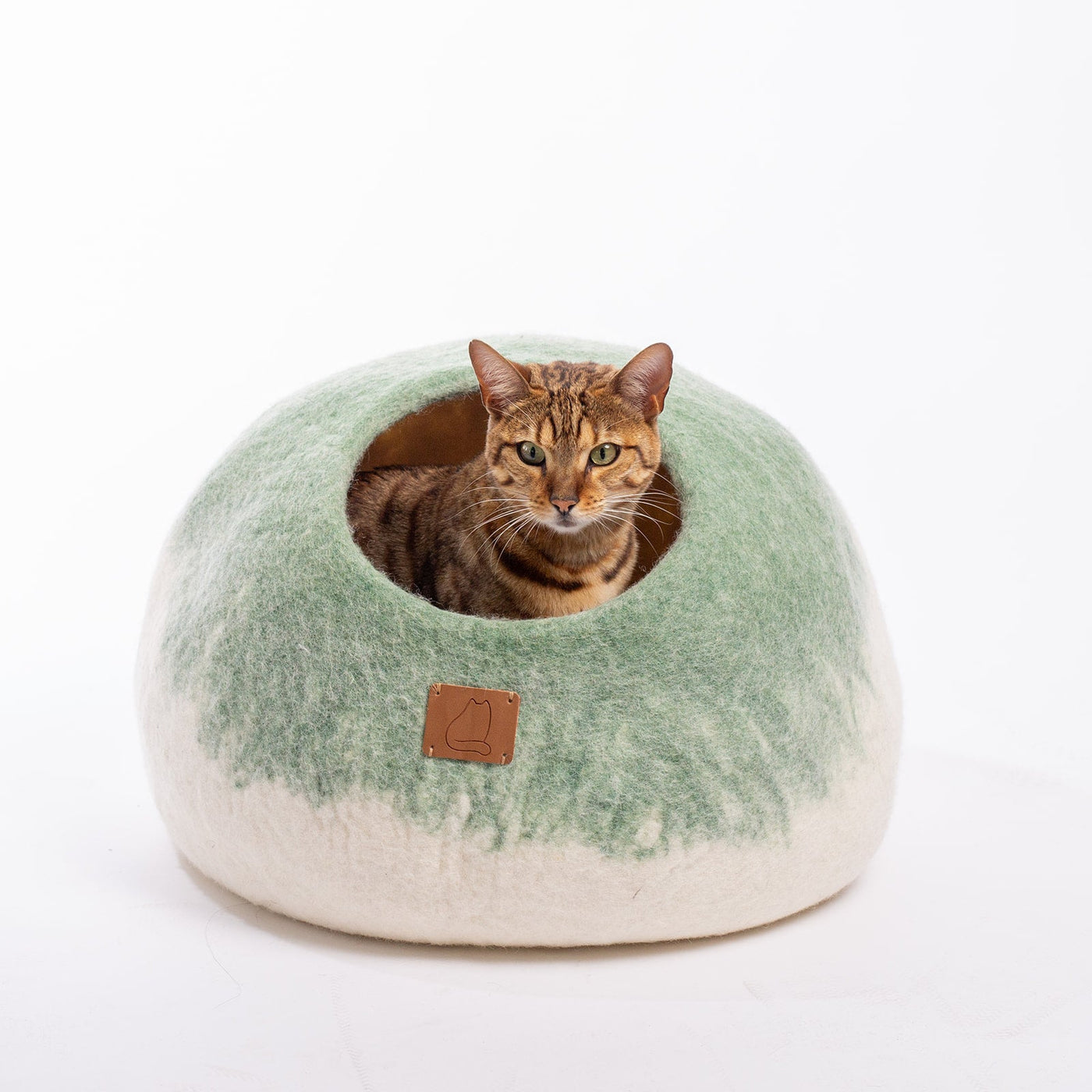 Burst Cat Cave, Round, a felted wool cat cave bed by Fuzzy Cove