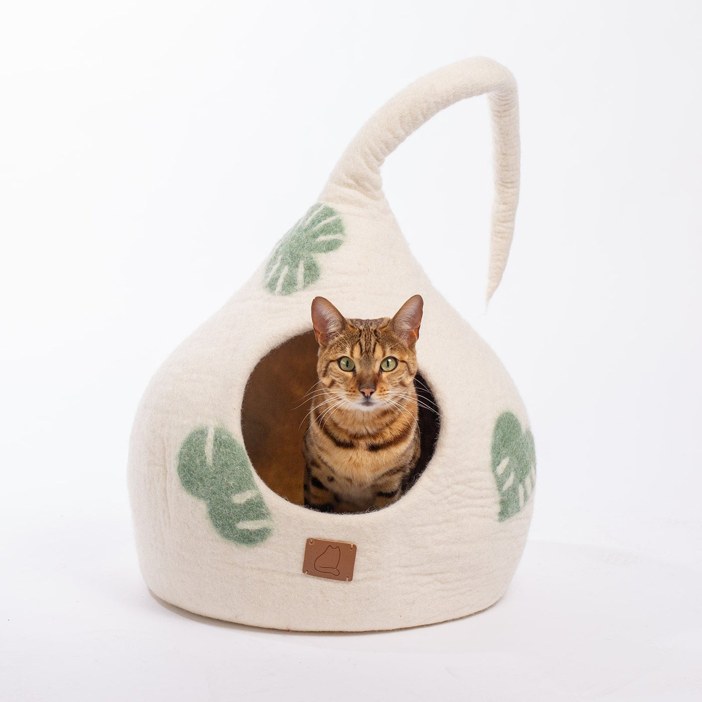 Leaf Cat Cave, Tail, a felted wool cat cave bed by Fuzzy Cove