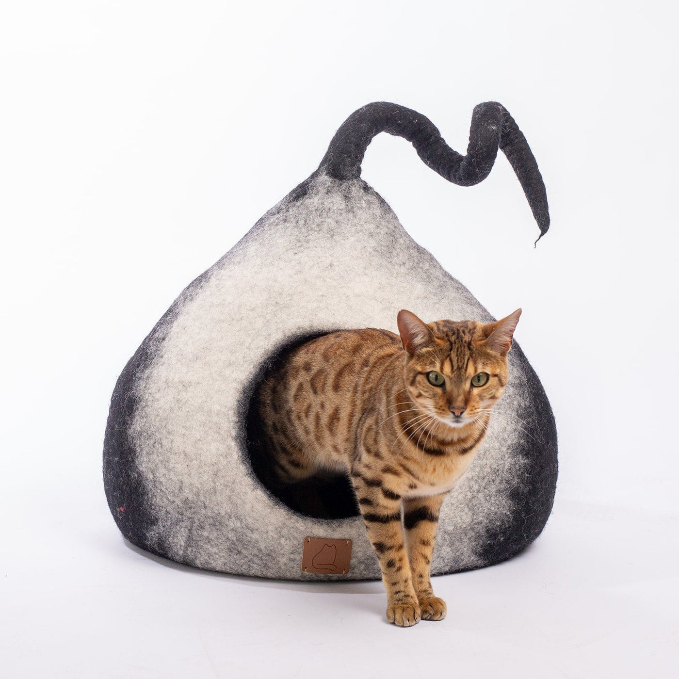 Burst Cat Cave, Tail, a felted wool cat cave bed by Fuzzy Cove
