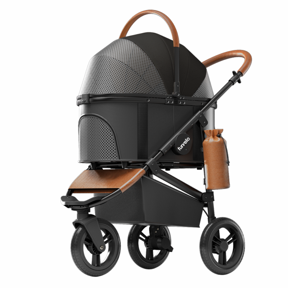 Furvelo Jogger cat stroller in black with large all terrain wheels